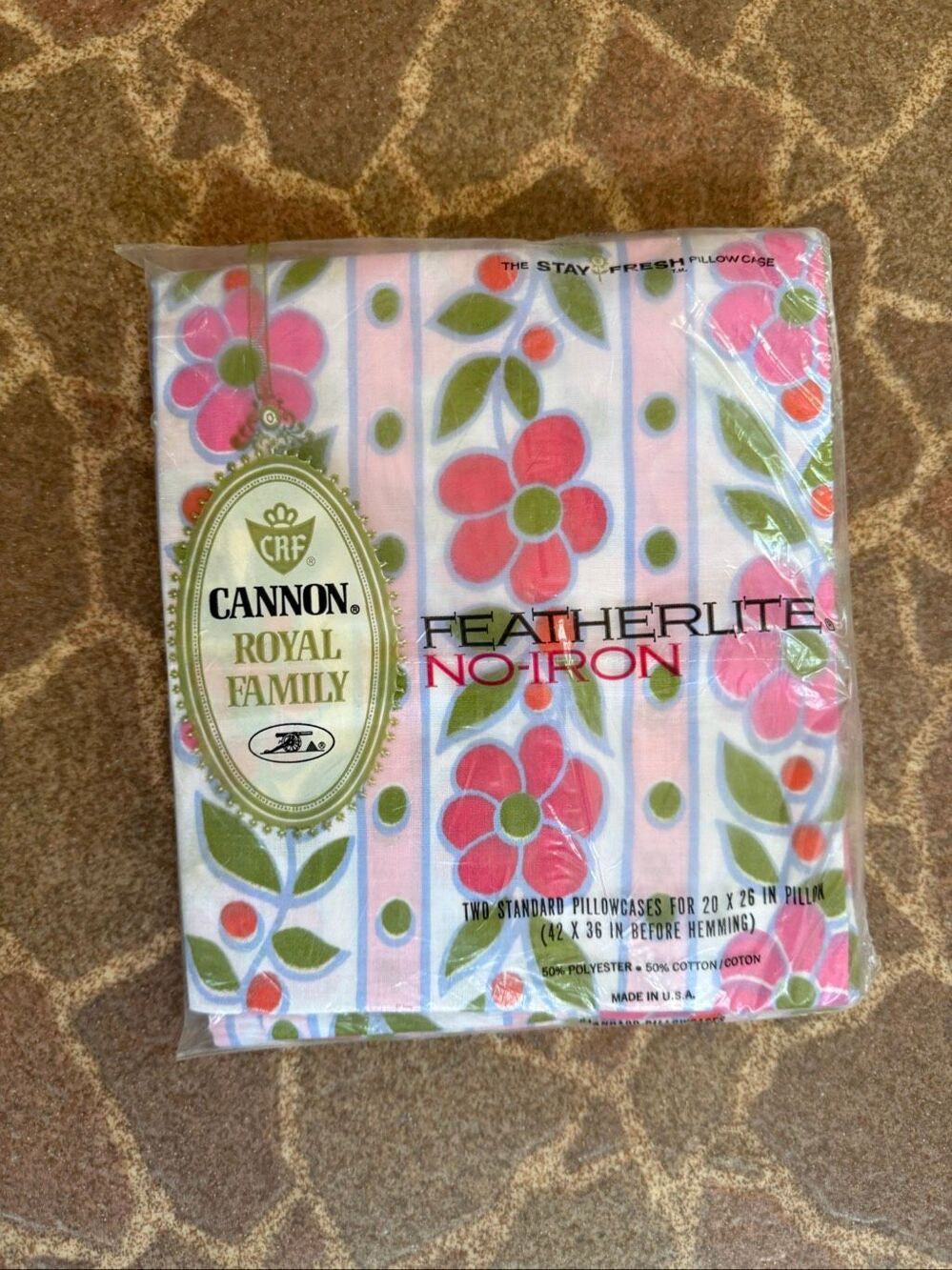 Vintage Cannon Pillowcase Set Pink Primrose 1970s NOS Mod MCM RARE